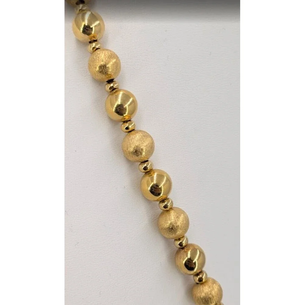 Napier Vintage Gold Tone Bead Necklace Brushed Shiny Round Signed 24 Inch Long